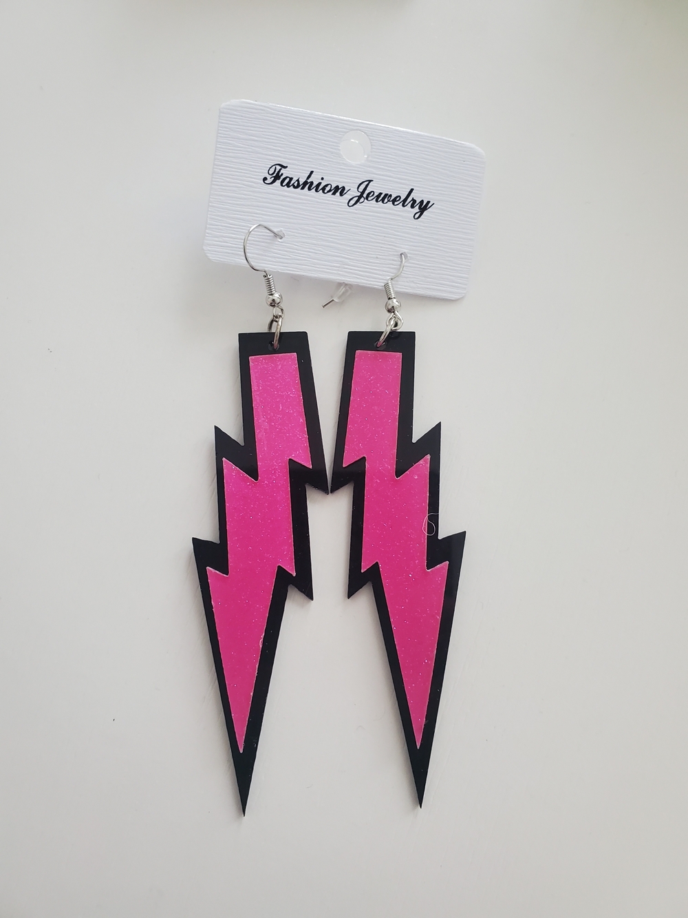 Fashion Jewelry Hot Pink Lightning Bolt Dangle Earrings